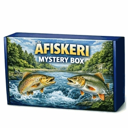 Fisk & Fang Mystery Box til å-fiskeri efter ørred indeholdende blandet grej som spinnere og woblere fra Fisk & Fang Helsingør.