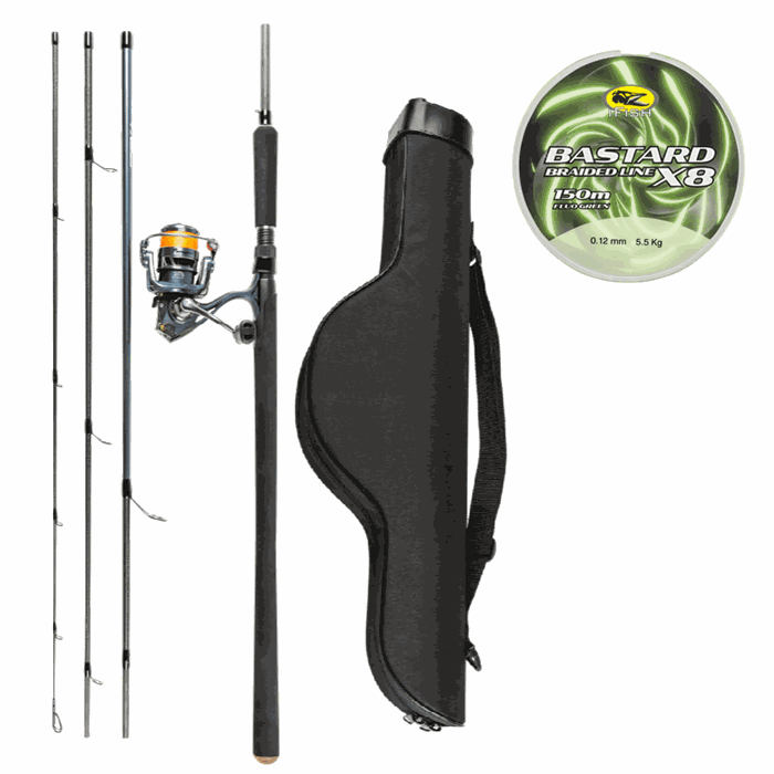 IFISH rejse fiskesæt 8 fod 5/25 gr med påspolet fletline