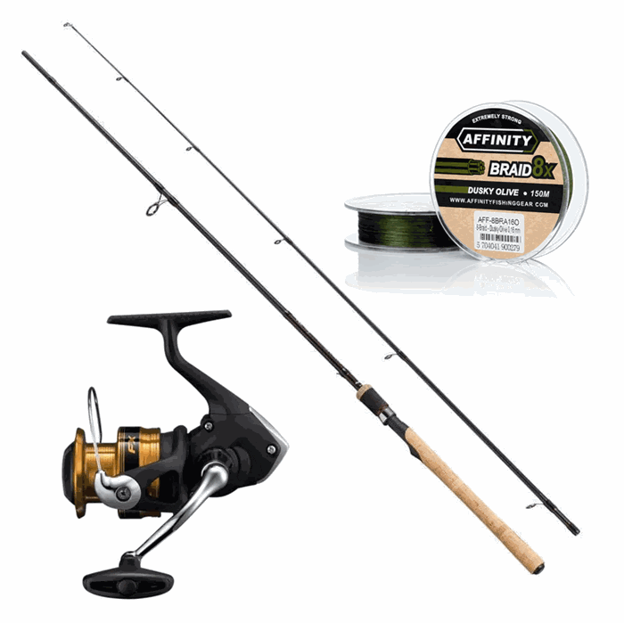 Komplet spinnesæt: Fladen Vantage 9,0 fod 10/30 gr + Shimano FX 3000 + fletline